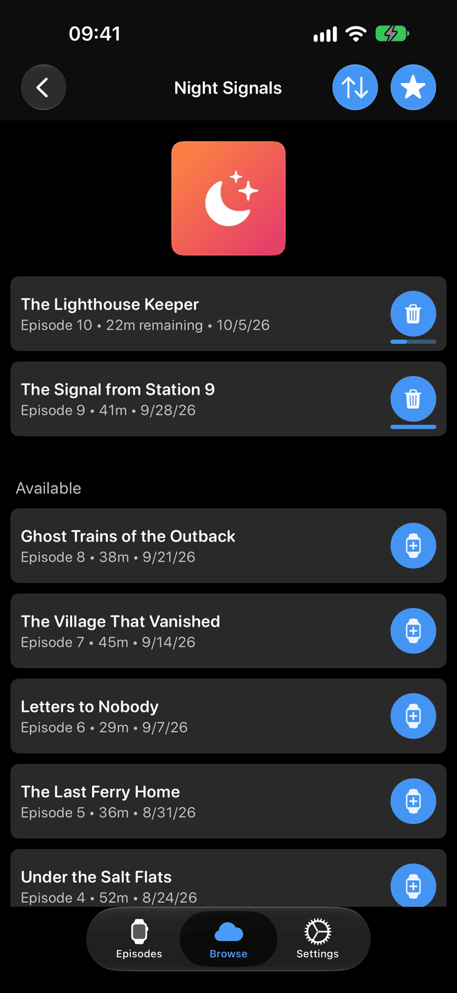 A podcast's episodes in the iPhone app