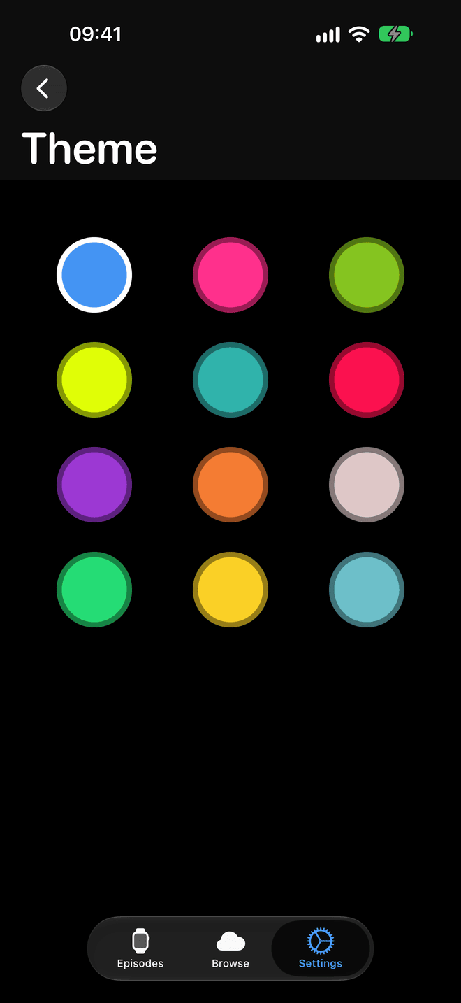 Theme choices in the iPhone app