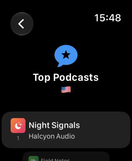 Top podcast charts on Apple Watch
